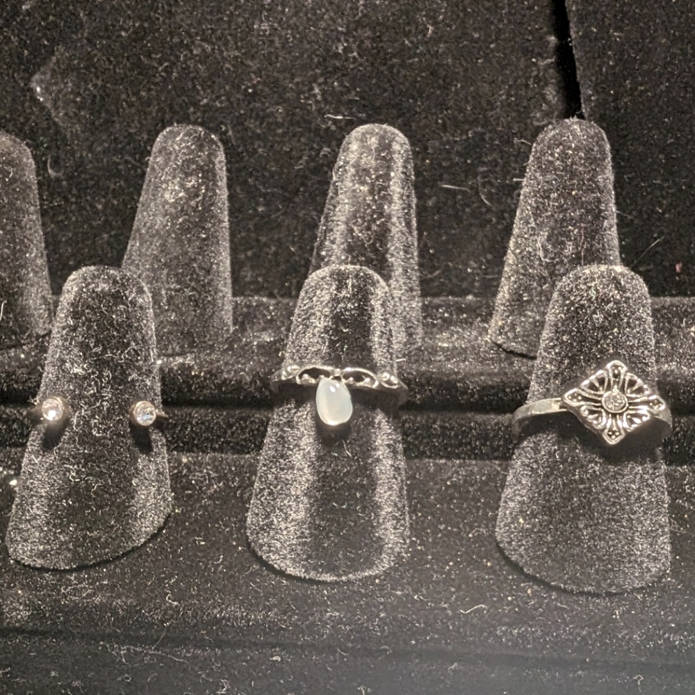 Costume set 3 retro silver artdeco bands clear crystals&mother of pearl cabochon